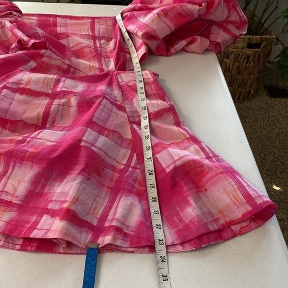 Free People Aureta Ada Mini Dress Fandango Check Cut Outs Short Puff Sleeve - Picture 14 of 15